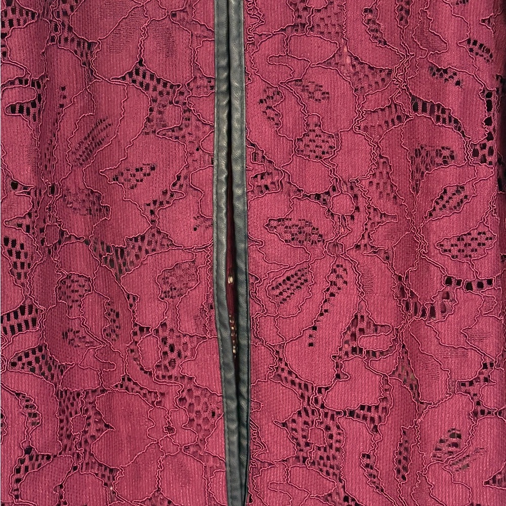 Joan Rivers Floral Lace Jacket Burgundy Plum Open Front Dressy Evening Size 16 - Picture 2 of 7